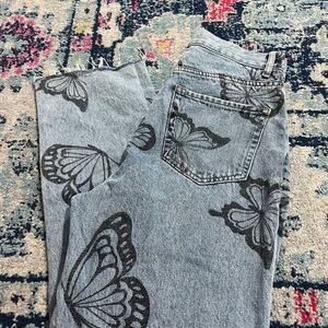PacSun Black Butterfly Print Women's Straight Leg Jeans